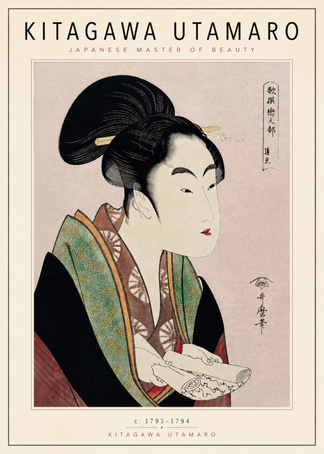 Kitagawa Utamaro Courtesan Reading a Scroll No4 - Poster