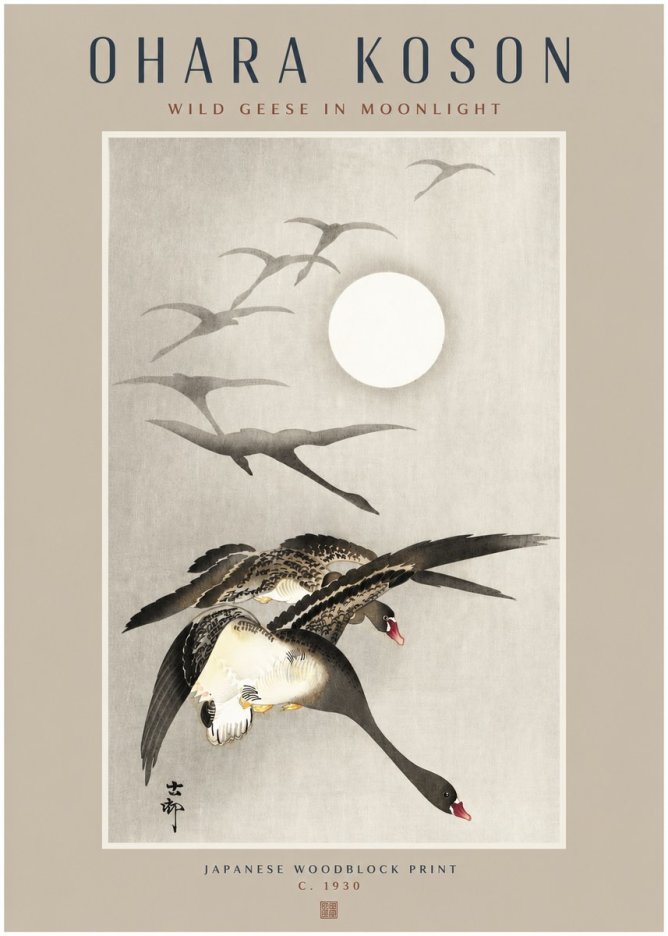 Ohara Koson Wild Geese in Moonlight I No2 - Poster
