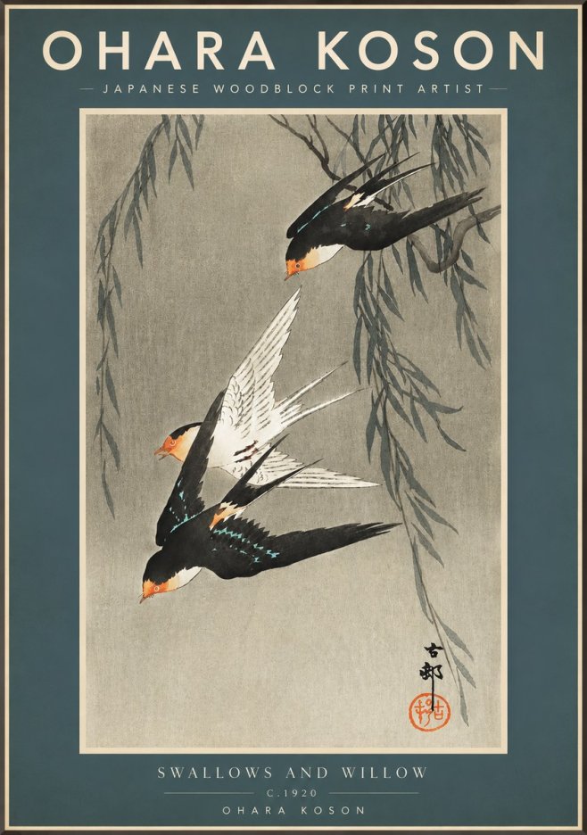 Ohara Koson Swallows and Willow II No2 - Poster
