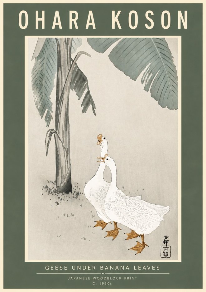 Ohara Koson Geese Under Banana Leaves No4 - Poster