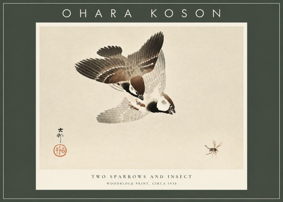 Ohara Koson Two Sparrows and Insect No2 - Poster