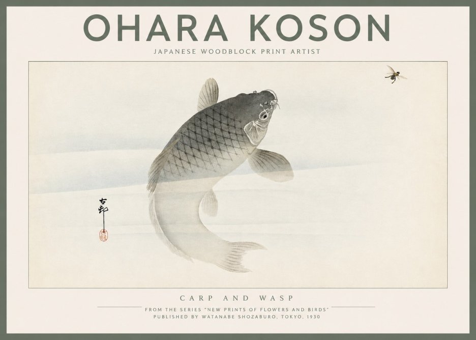 Ohara Koson Carp and Wasp No2 - Poster