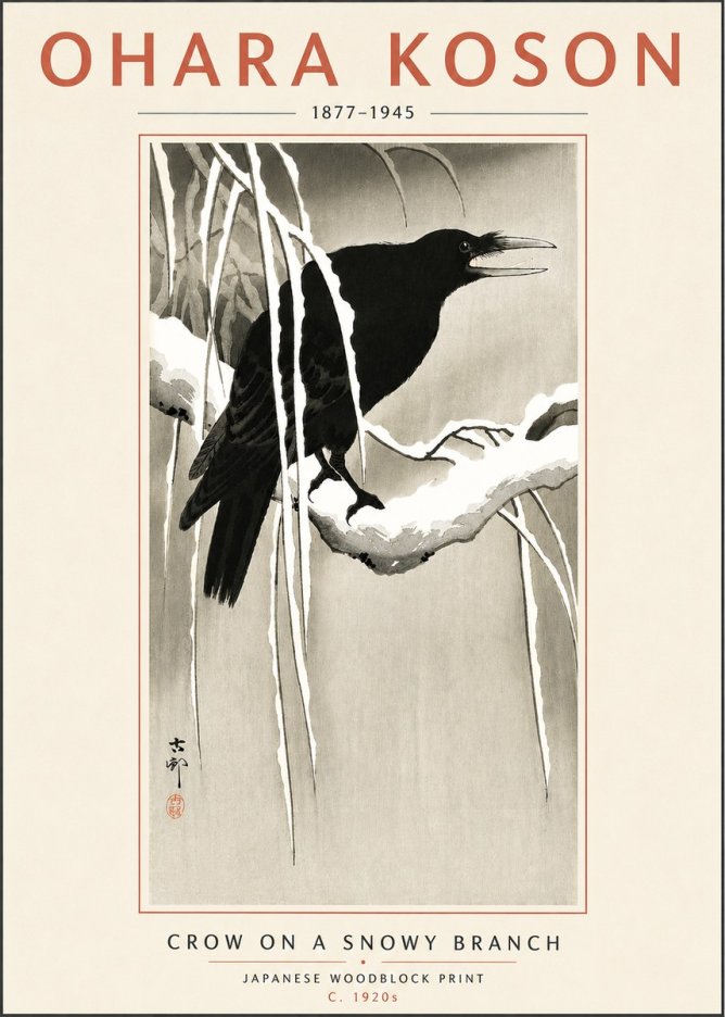 Ohara Koson Crow on a Snowy Branch III No6 - Poster