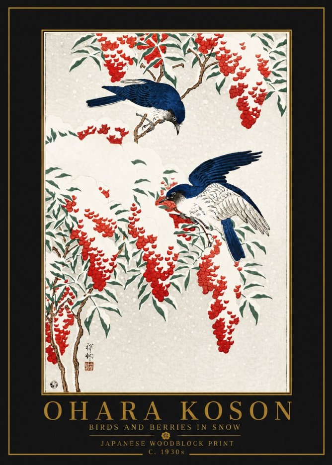 Ohara Koson Birds and Berries in Snow No6 - Poster