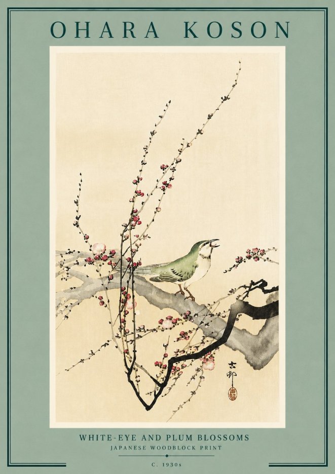 Ohara Koson White-eye and Plum Blossoms No6 - Poster