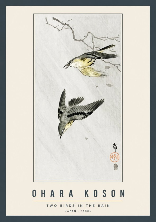 Ohara Koson Two Birds in the Rain No2 - Poster