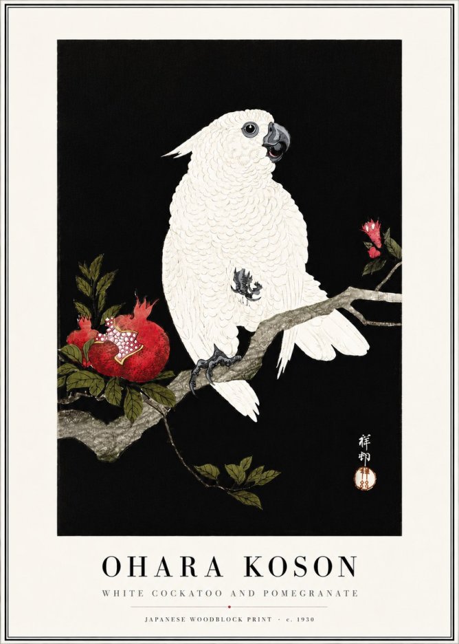 Ohara Koson White Cockatoo and Pomegranate I No4 - Poster
