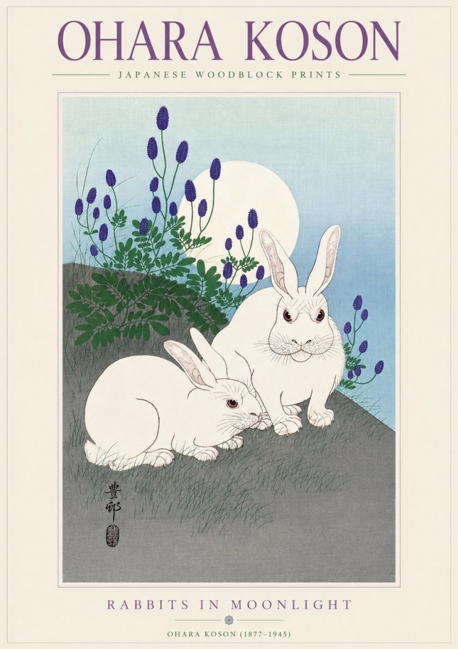 Ohara Koson Rabbits in Moonlight No3 - Poster