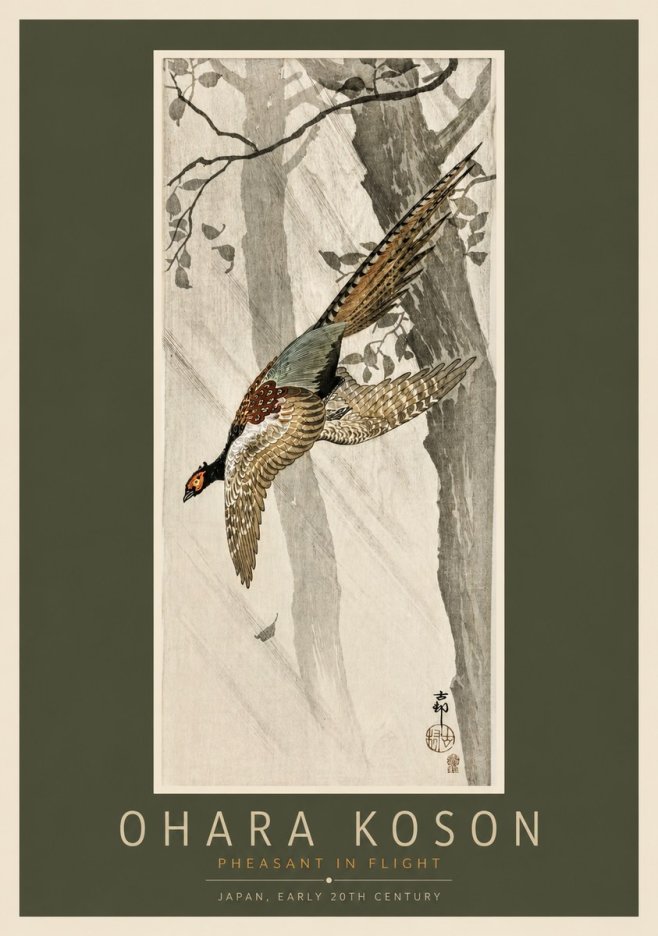 Ohara Koson Pheasant in Flight No2 - Poster