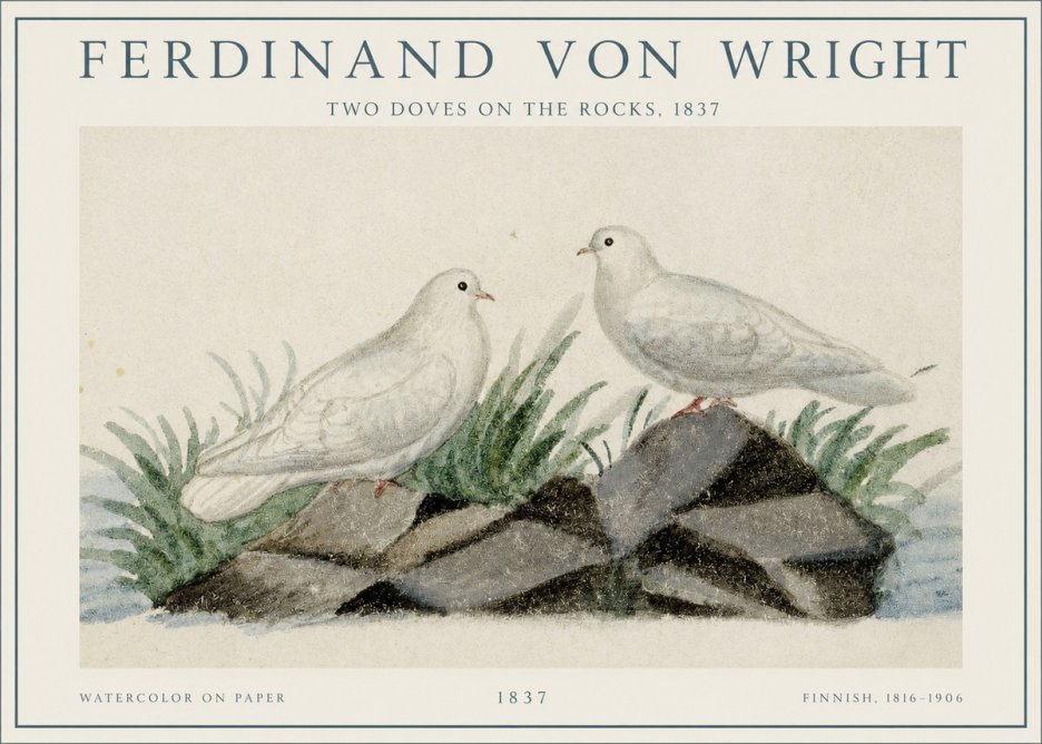 Ferdinand von Wright Two Doves on the Rocks, 1837 No1 - Poster