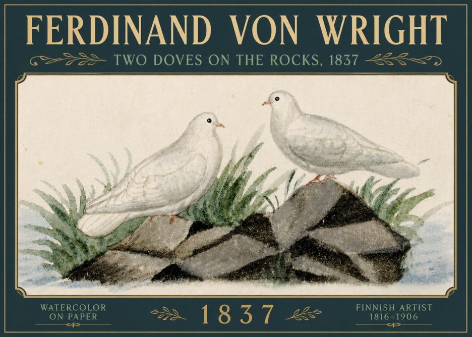 Ferdinand von Wright Two Doves on the Rocks, 1837 No5 - Poster