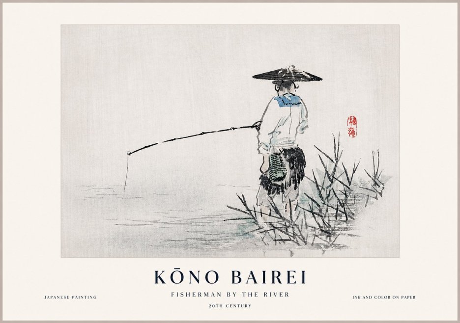 Kōno Bairei Fisherman by the River No1 - Poster