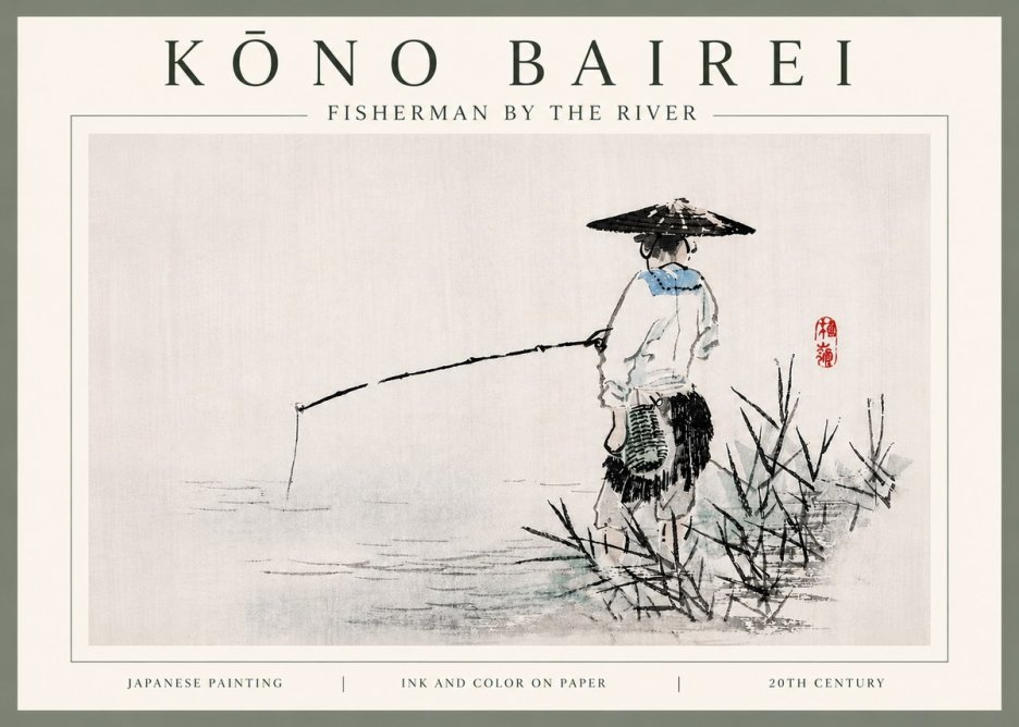 Kōno Bairei Fisherman by the River No6 - Poster
