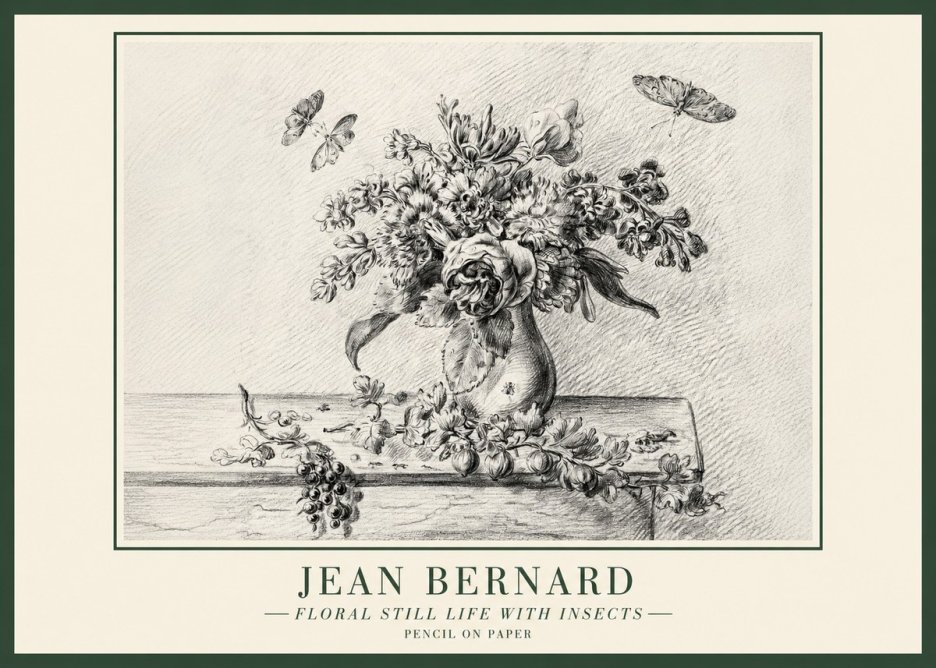 Jean Bernard Floral Still Life with Insects No1 - Poster