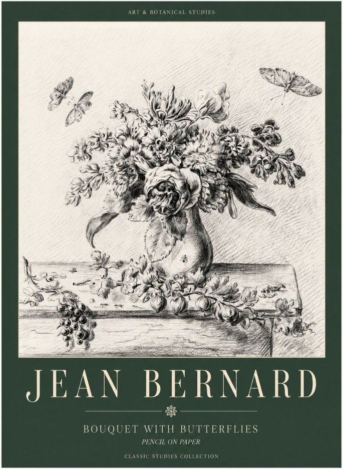 Jean Bernard Floral Still Life with Insects No3 - Poster