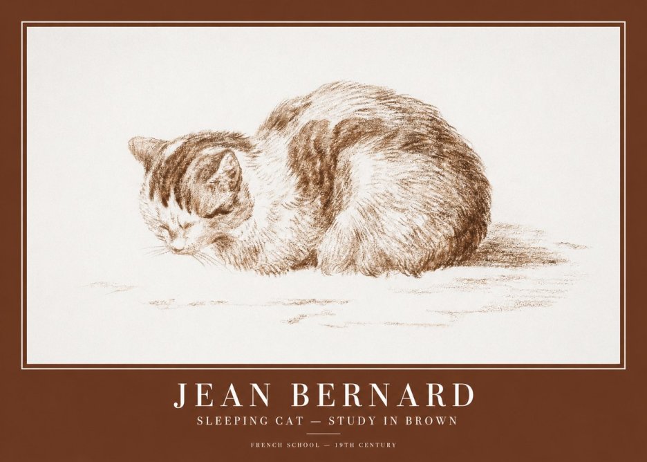 Jean Bernard Sleeping Cat — Study in Brown No1 - Poster