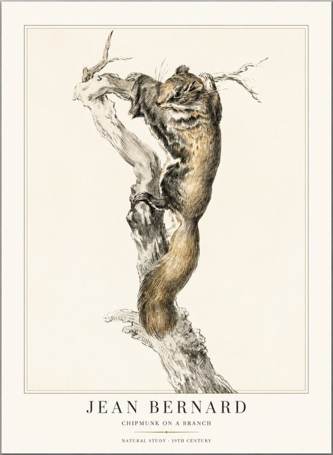 Jean Bernard Study of a Squirrel Climbing a Branch No2 - Poster