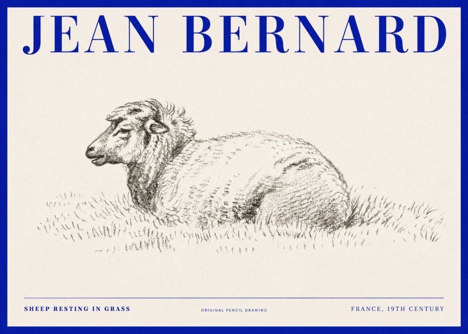 Jean Bernard Sheep Resting in Grass No2 - Poster