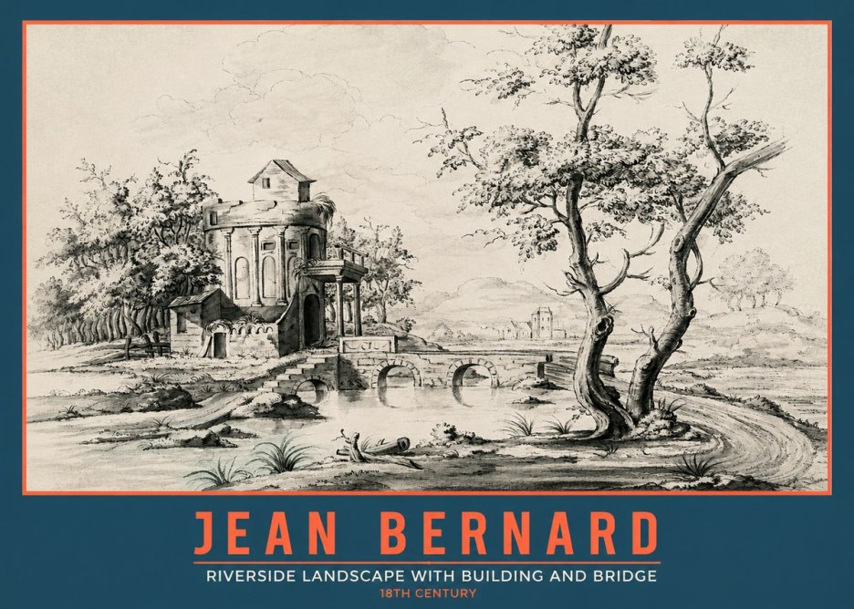 Jean Bernard Riverside Landscape with Bridge and Tower No5 - Poster