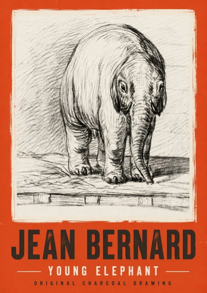 Jean Bernard Young Elephant No2 - Poster