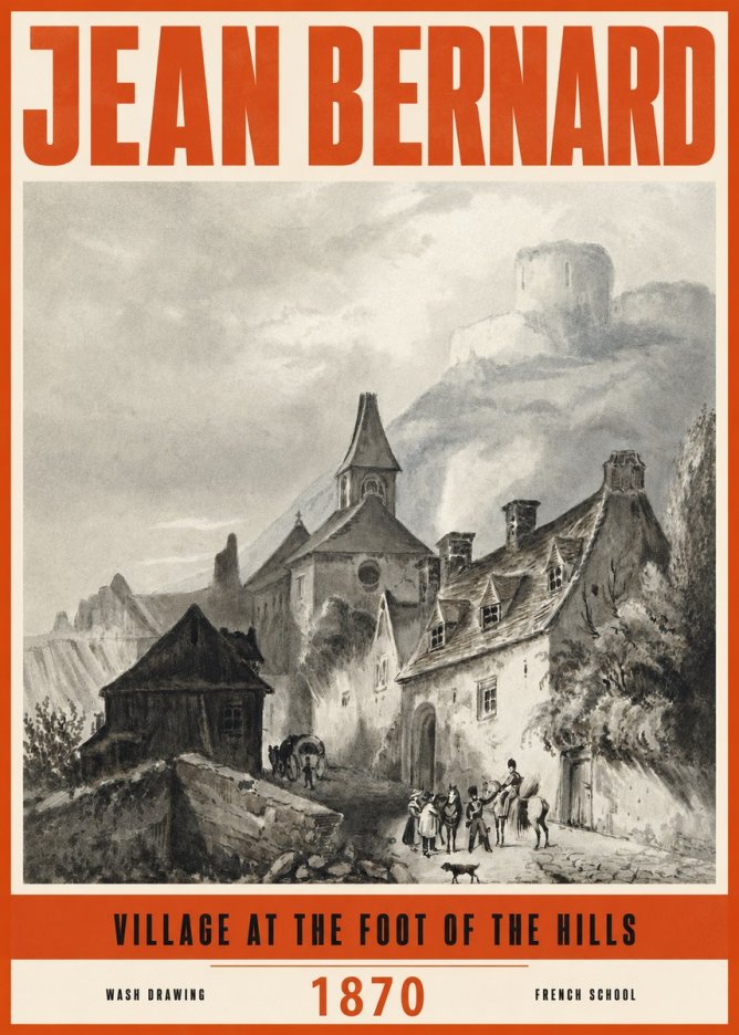 Jean Bernard Village at the Foot of the Hill No3 - Poster