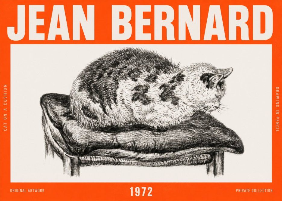 Jean Bernard Cat on a Cushion No6 - Poster