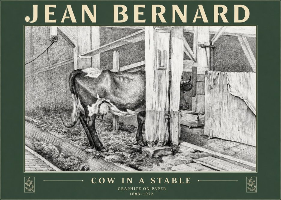 Jean Bernard Cow in a Stable No3 - Poster