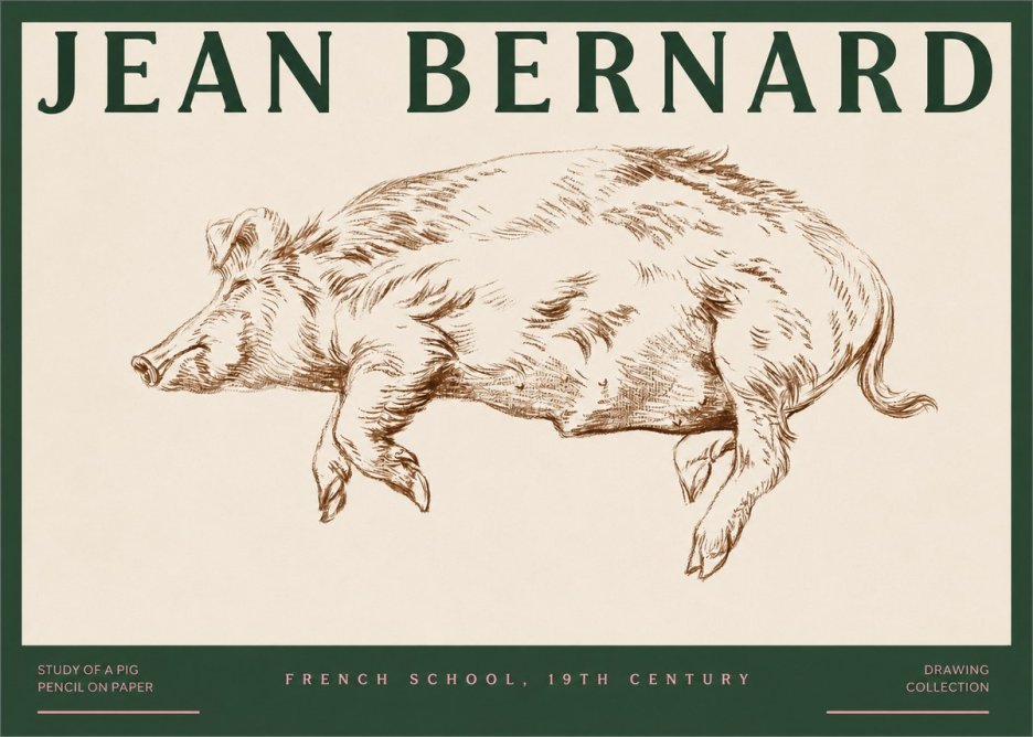 Jean Bernard Study of a Pig II No2 - Poster