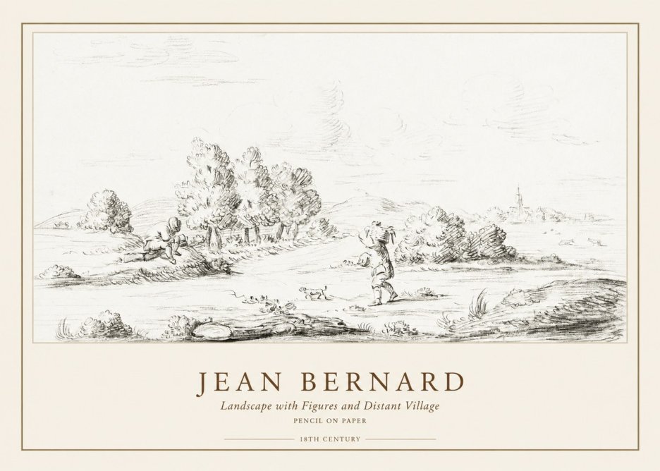 Jean Bernard Landscape with Figures and Distant Village No1 - Poster
