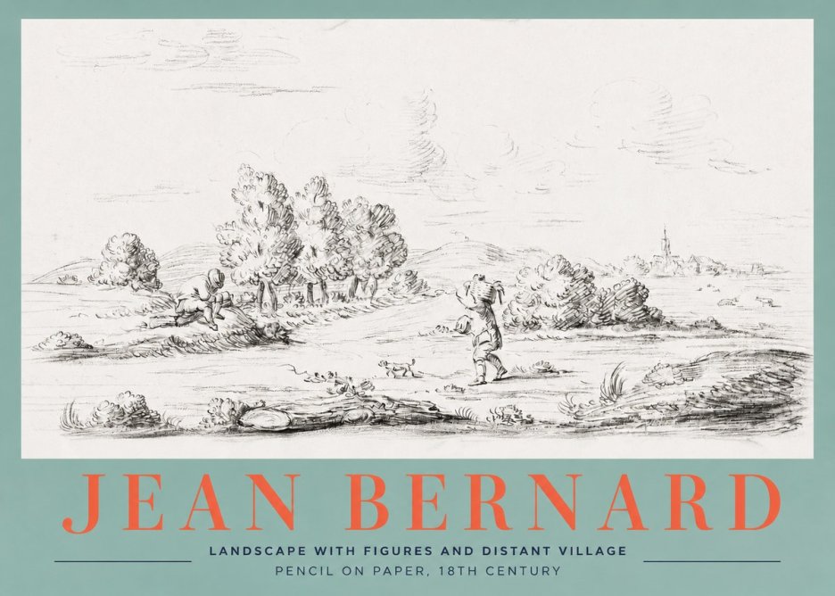 Jean Bernard Landscape with Figures and Distant Village No2 - Poster