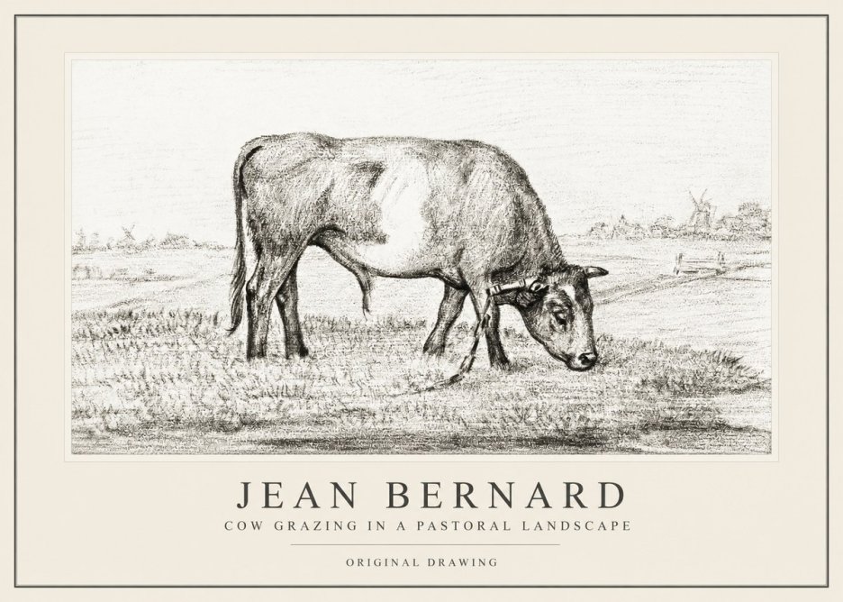 Jean Bernard Cow Grazing in a Pastoral Landscape No1 - Poster