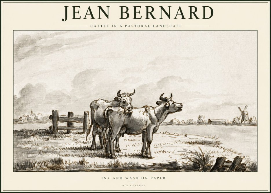 Jean Bernard Cattle in a Pastoral Landscape No1 - Poster
