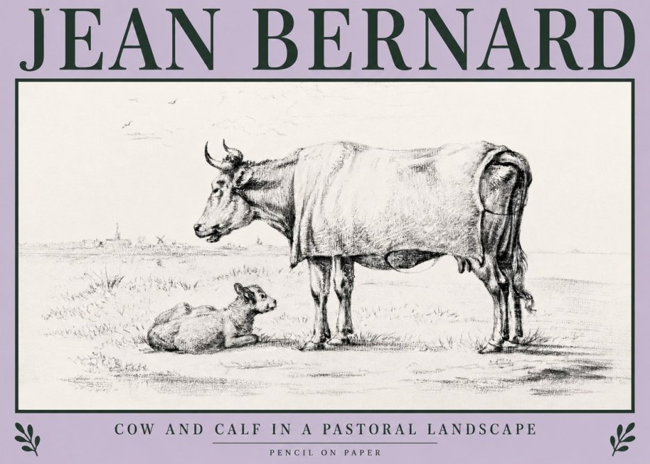 Jean Bernard Cow and Calf in a Pastoral Landscape No3 - Poster