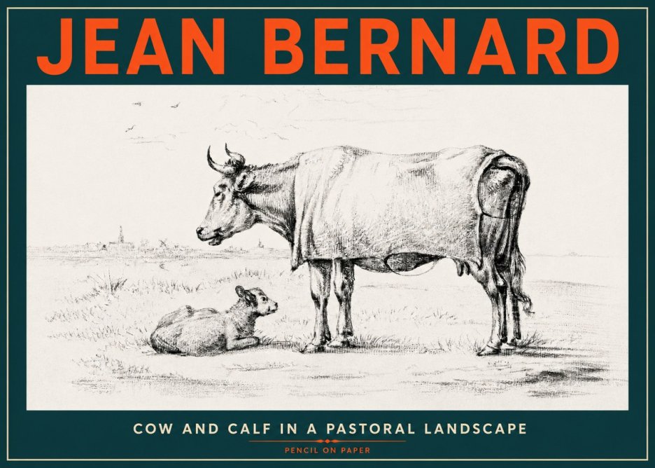 Jean Bernard Cow and Calf in a Pastoral Landscape No4 - Poster