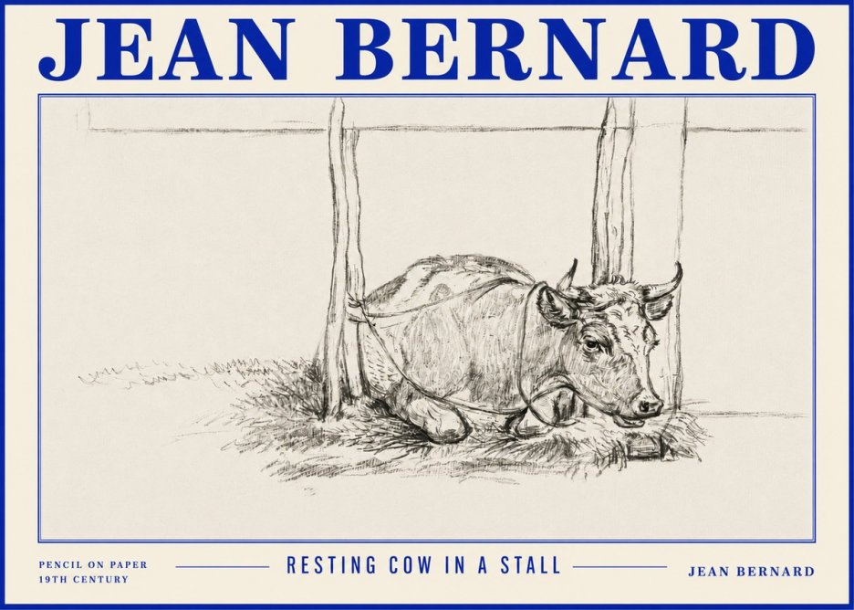Jean Bernard Resting Cow in a Stall No4 - Poster