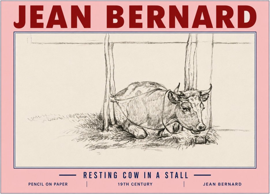 Jean Bernard Resting Cow in a Stall No6 - Poster
