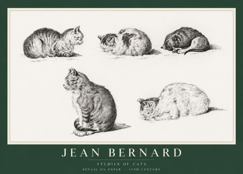 Jean Bernard Studies of Cats No1 - Poster