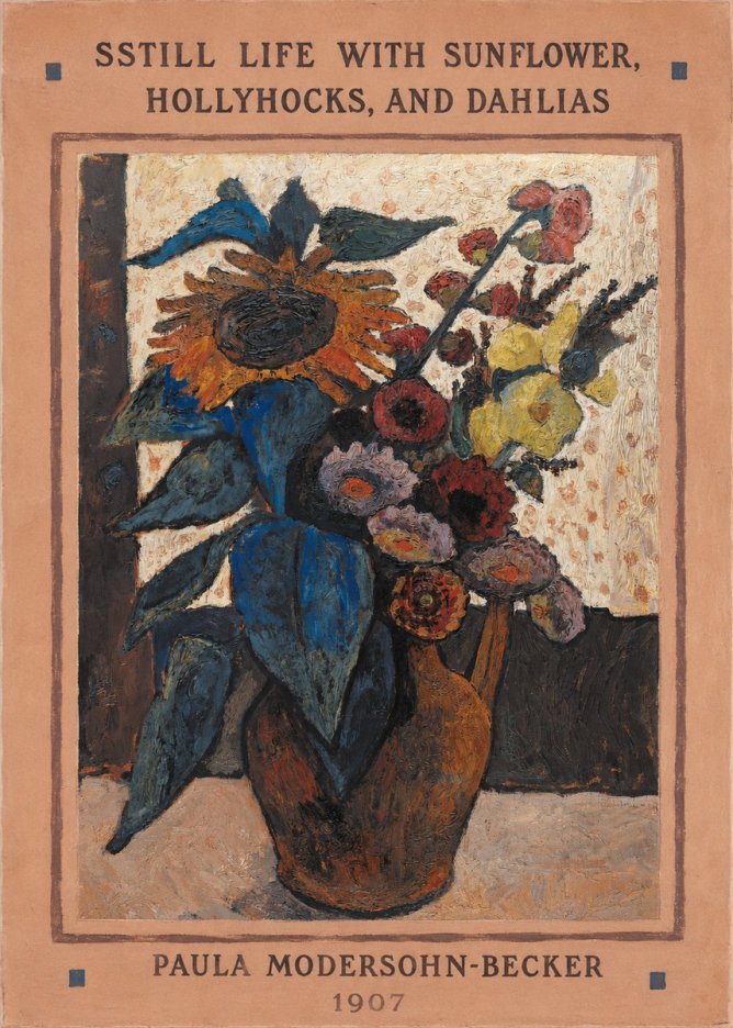 Paula Modersohn-Becker Still Life with Sunflower, Hollyhocks, and Dahlias No3 - Poster