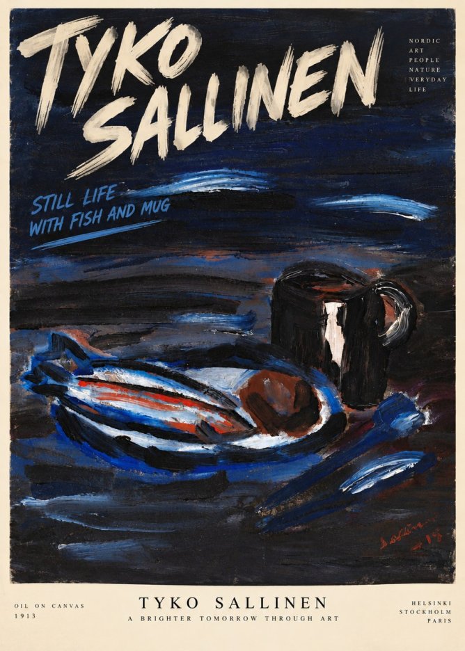 Tyko Sallinen Still Life with Fish and Mug No6 - Poster