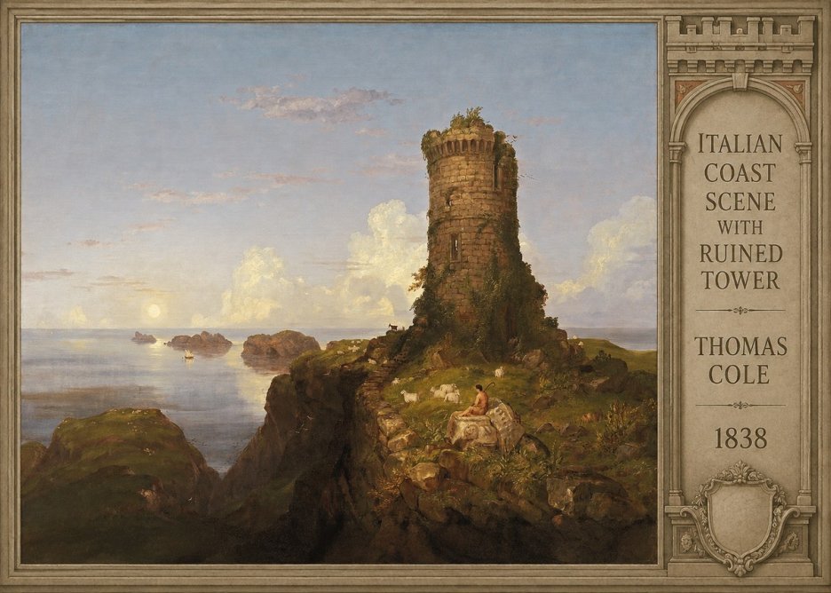 Thomas Cole Italian Coast Scene with Ruined Tower I No6 - Poster