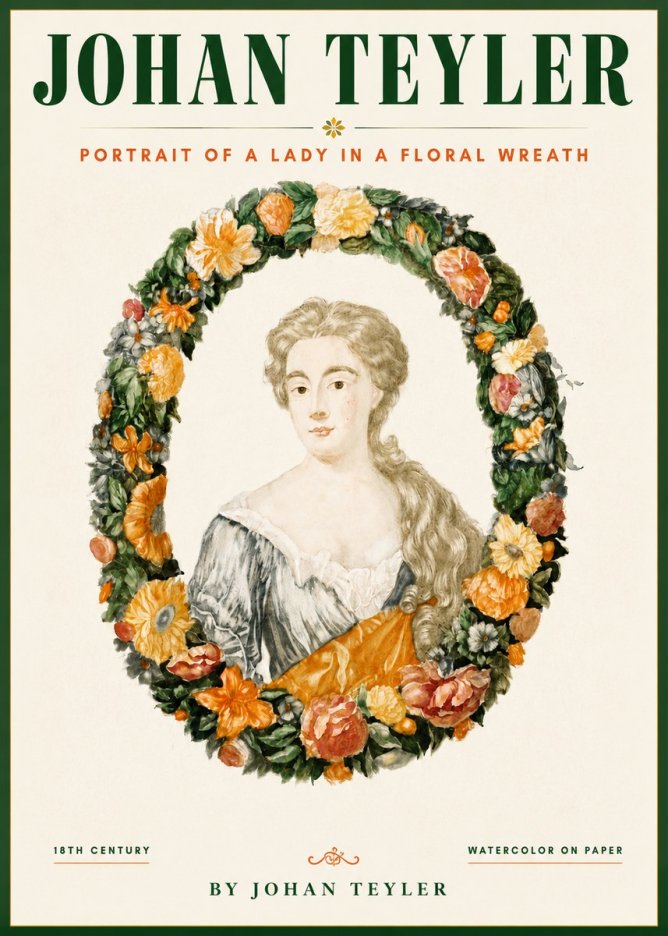 Johan Teyler Portrait of a Lady in a Floral Wreath No4 - Poster