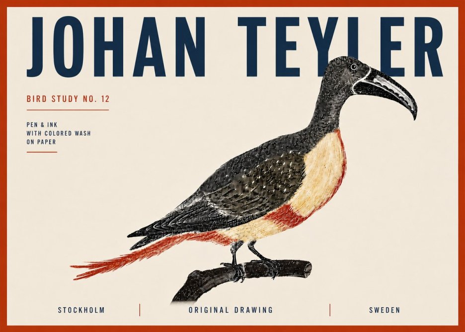 Johan Teyler Bird Study No. 12 - Original Drawing No6 - Poster