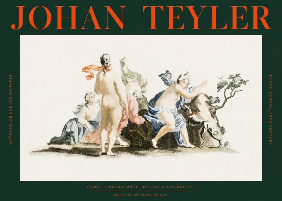 Johan Teyler Nudi Femminili Con Cane in Paesaggio No2 - Poster
