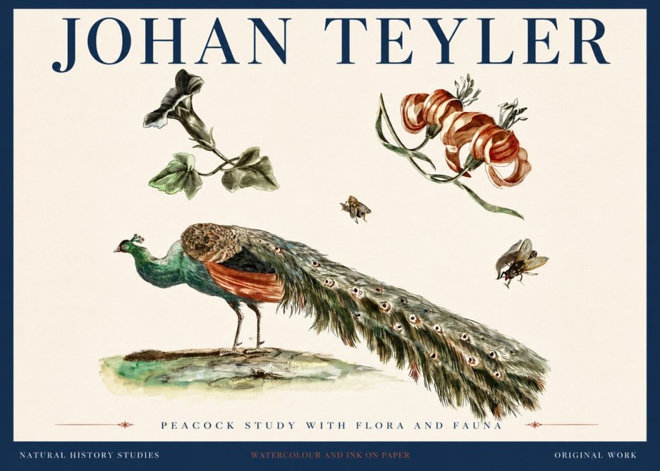 Johan Teyler Peacock Study with Flora and Fauna No4 - Poster