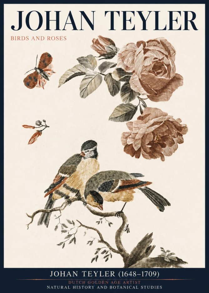 Johan Teyler Birds and Roses No3 - Poster