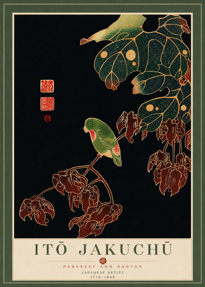 Itō Jakuchū Parakeet and Banyan No7 - Poster