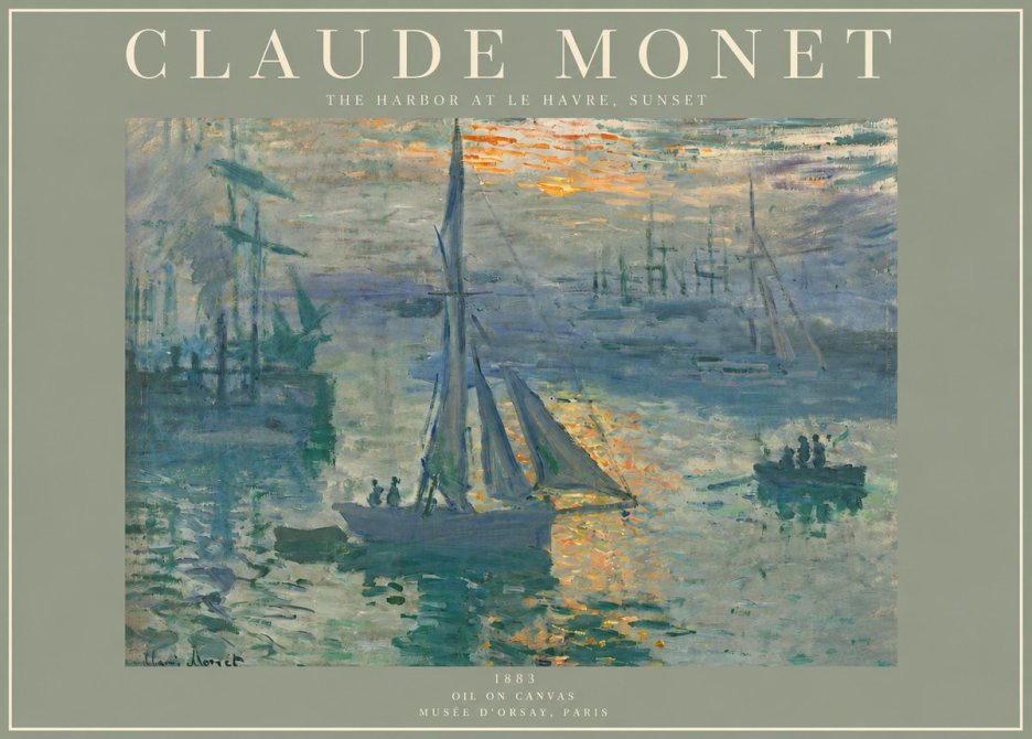Monet The Harbor at Le Havre, Sunset No3 - Poster