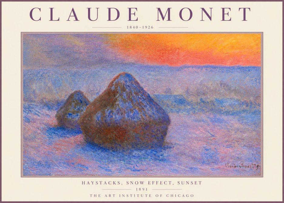 Monet Haystacks, Snow Effect, Sunset No6 - Poster