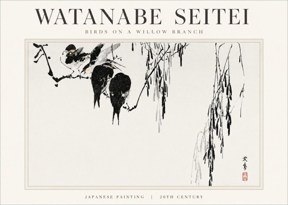 Watanabe Seitei Birds on a Willow Branch No3 - Poster