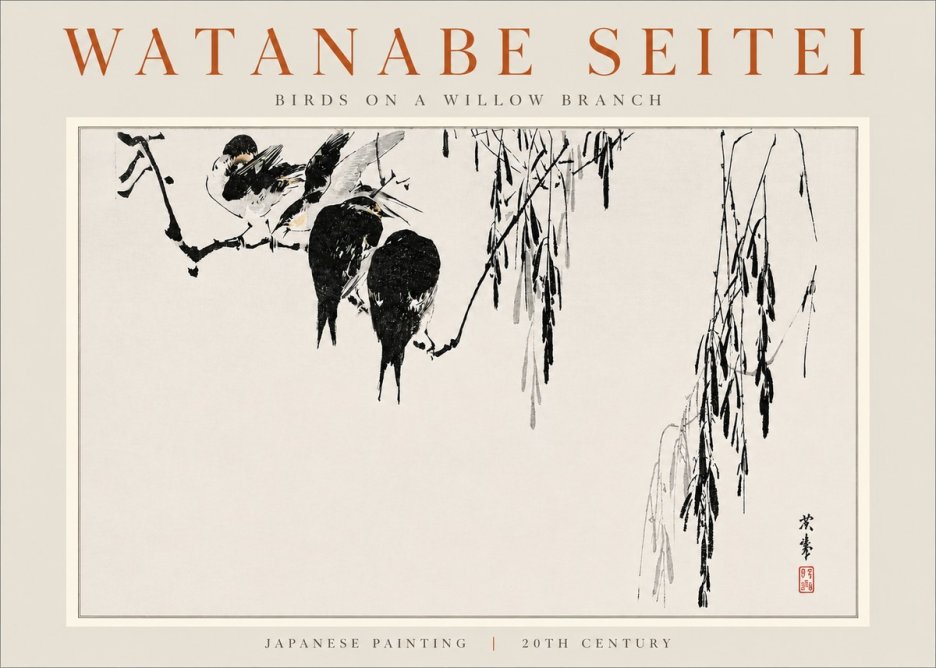 Watanabe Seitei Birds on a Willow Branch No4 - Poster